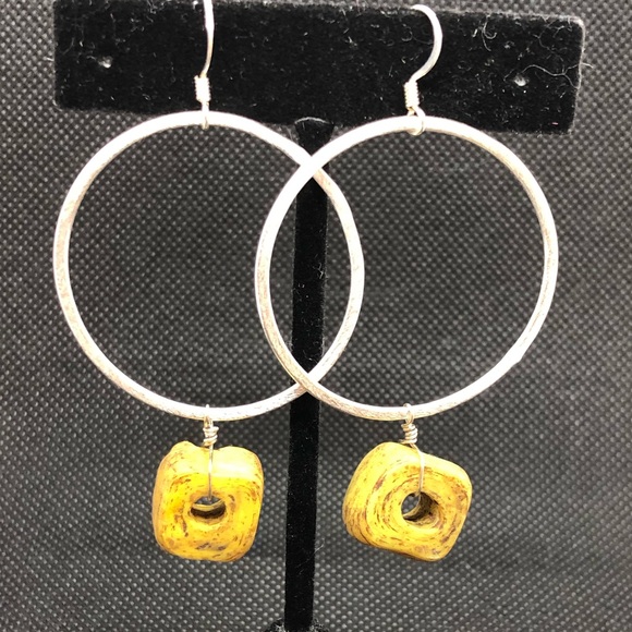 Silver Hoops with Handmade Clay Beads - Picture 1 of 5